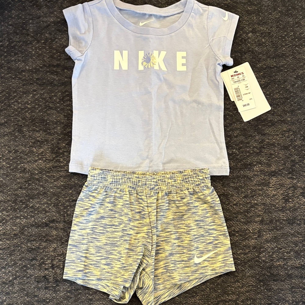 Nike Light Blue Tee and Patterned Shorts Set